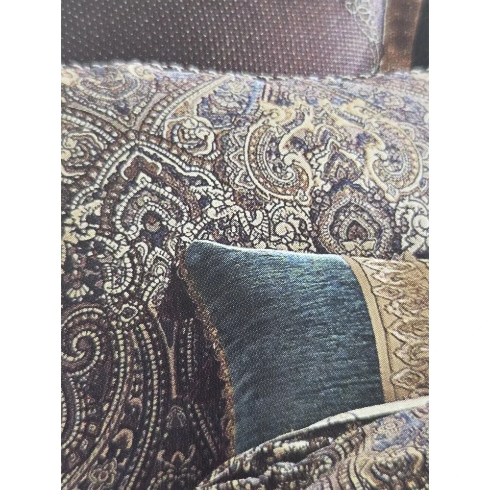 Croscill Zarina Euro Sham Brown Flecked Teal Blue Gold‎ Embroidered Rich Luxury